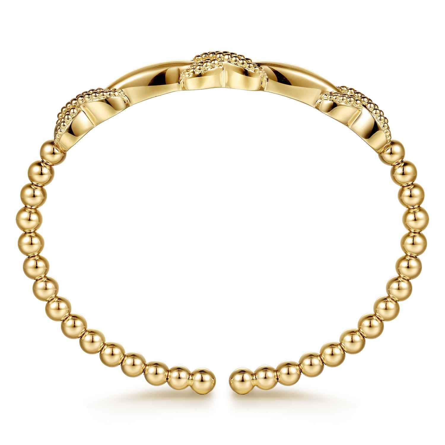 14K Yellow Gold Bujukan Beaded Cuff Bangle Bracelet - Shot 3