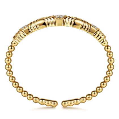 14K Yellow Gold Bujukan Beaded Diamond Cluster Cuff Bangle Bracelet