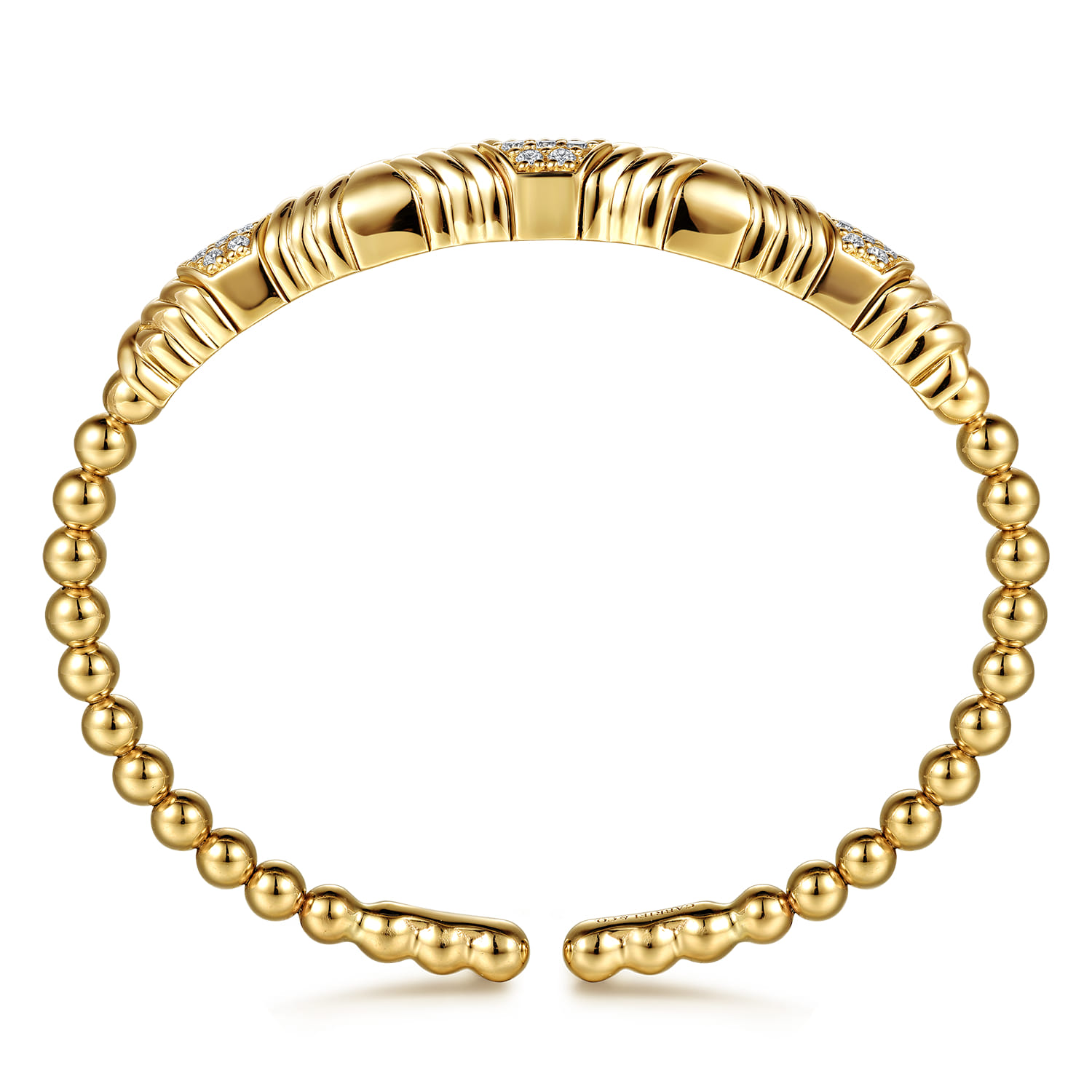 14K Yellow Gold Bujukan Beaded Diamond Cluster Cuff Bangle Bracelet - 0.35 ct - Shot 3