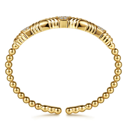 14K Yellow Gold Bujukan Beaded Diamond Cluster Cuff Bangle Bracelet