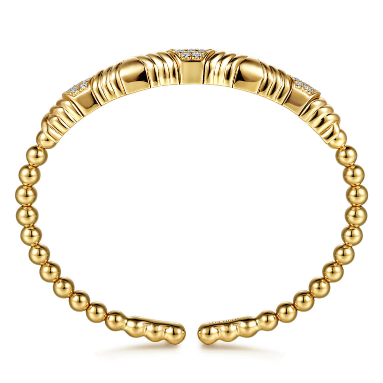 14K Yellow Gold Bujukan Beaded Diamond Cluster Cuff Bangle Bracelet - 0.35 ct - Shot 3