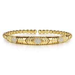 14K Yellow Gold Bujukan Beaded Diamond Cluster Cuff Bangle Bracelet