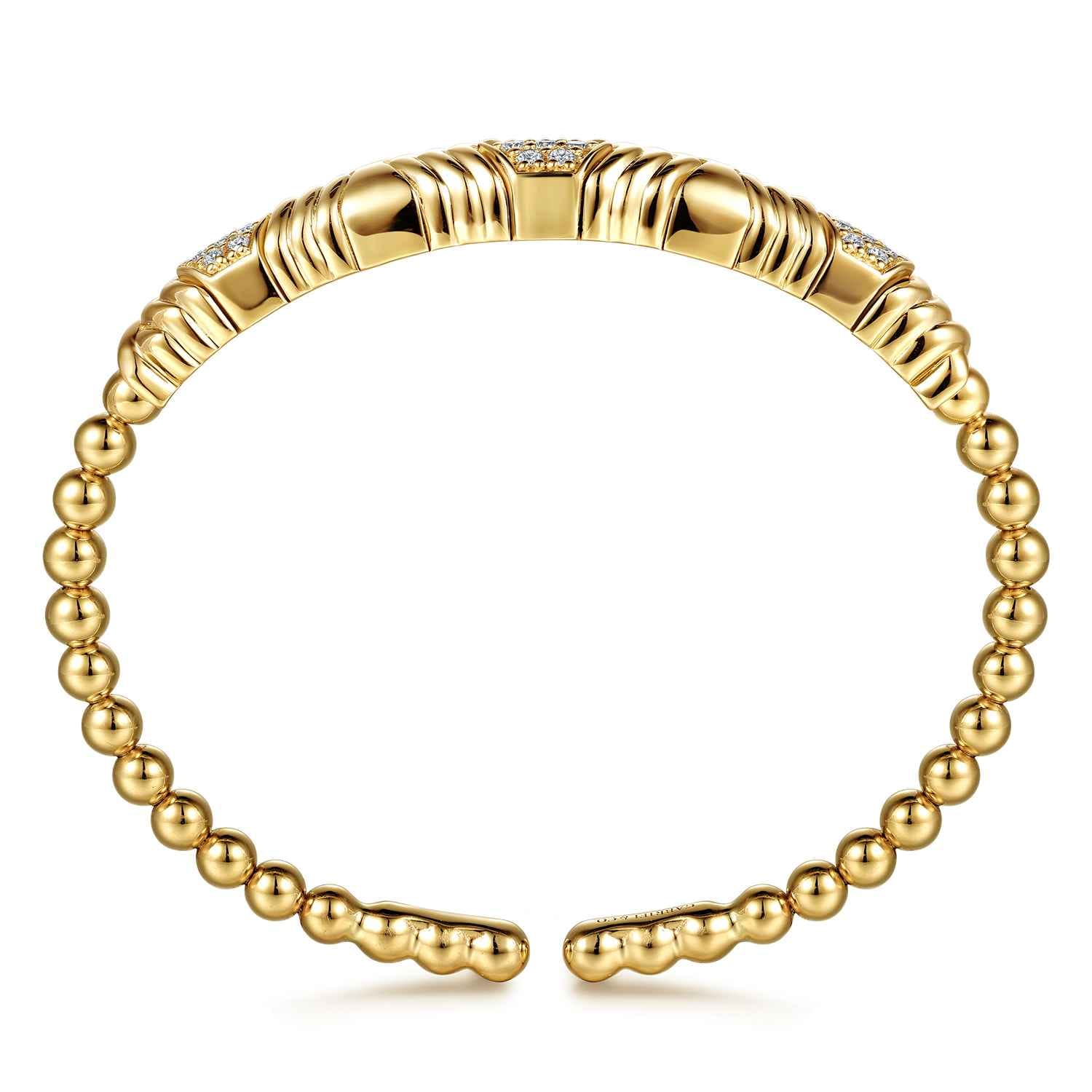 14K Yellow Gold Bujukan Beaded Diamond Cluster Cuff Bangle Bracelet - 0.35 ct - Shot 3