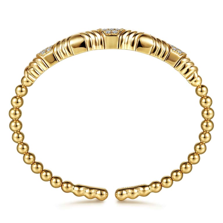 14K Yellow Gold Bujukan Beaded Diamond Cluster Cuff Bangle Bracelet - 0.35 ct - Shot 3