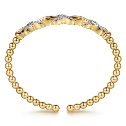 14K Yellow Gold Bujukan Beaded Diamond Criss Cross Cuff Bangle Bracelet