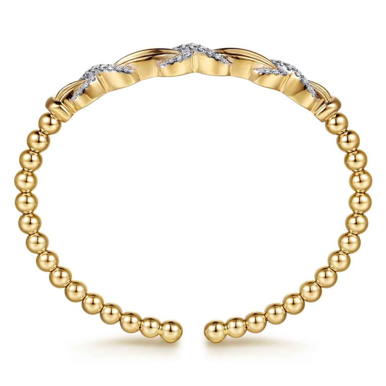 14K Yellow Gold Bujukan Beaded Diamond Criss Cross Cuff Bangle Bracelet - 0.5 ct - Shot 3