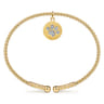 14K Yellow Gold Bujukan Beaded Diamond Paw Charm Cuff Bangle Bracelet - 0.08 ct