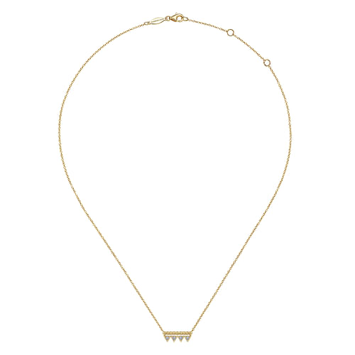 14K Yellow Gold Bujukan Beaded Diamond Triangle Bar Necklace - 0.05 ct - Shot 2