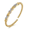 14K Yellow Gold Bujukan Beaded Diamond X Station Cuff Bangle Bracelet - 0.5 ct