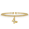 14K Yellow Gold Bujukan Beaded Diamond and Diamond Cut Butterfly Charm Cuff Bangle Bracelet - 0.03 ct