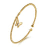 14K Yellow Gold Bujukan Beaded Diamond and Diamond Cut Butterfly Charm Cuff Bangle Bracelet - 0.03 ct
