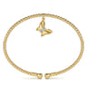 14K Yellow Gold Bujukan Beaded Diamond and Diamond Cut Butterfly Charm Cuff Bangle Bracelet - 0.03 ct