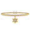 14K Yellow Gold Bujukan Beaded Diamond and Diamond Cut Starburst Charm Cuff Bangle Bracelet - 0.08 ct