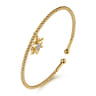14K Yellow Gold Bujukan Beaded Diamond and Diamond Cut Starburst Charm Cuff Bangle Bracelet - 0.08 ct