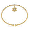 14K Yellow Gold Bujukan Beaded Diamond and Diamond Cut Starburst Charm Cuff Bangle Bracelet - 0.08 ct