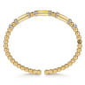 14K Yellow Gold Bujukan Beaded Diamond and Diamond Cut Station Cuff Bangle Bracelet - 0.5 ct