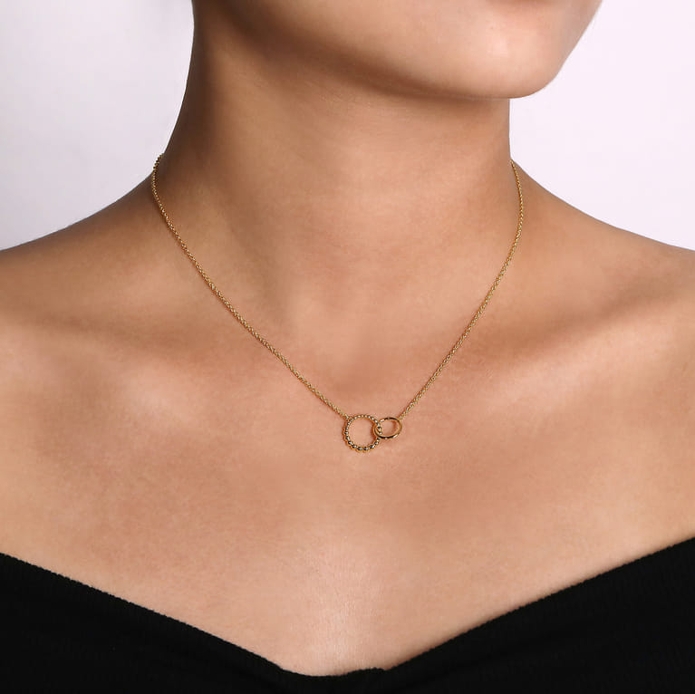 14K Yellow Gold Bujukan Beaded Double Circle Necklace - Shot 3
