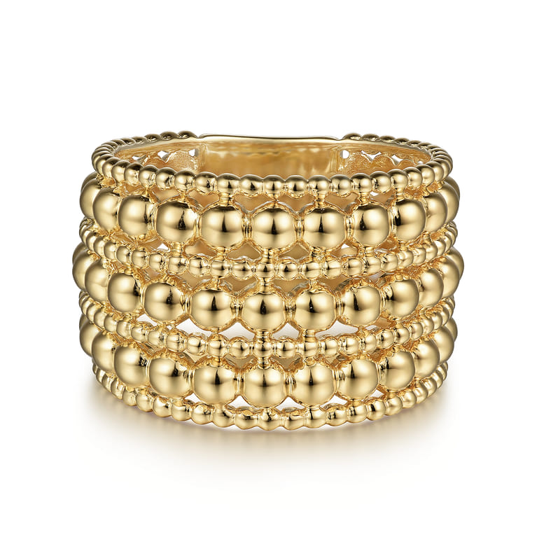 14K Yellow Gold Bujukan Beaded Easy Stackable Ring - Shot 1
