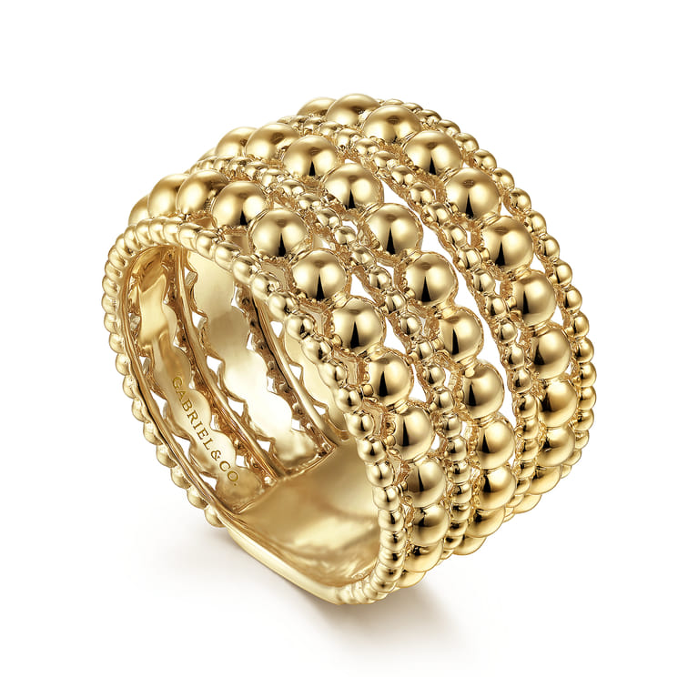 14K Yellow Gold Bujukan Beaded Easy Stackable Ring - Shot 3
