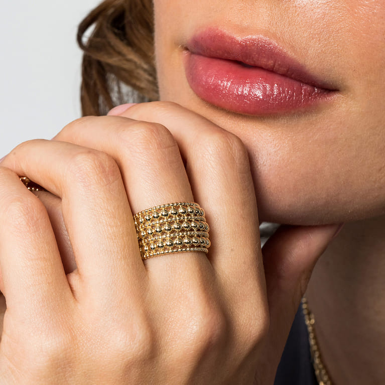 14K Yellow Gold Bujukan Beaded Easy Stackable Ring - Shot 5