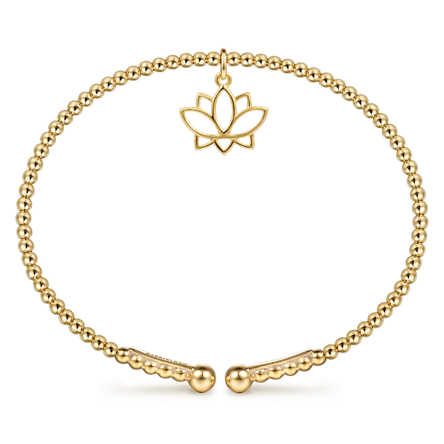 14K Yellow Gold Bujukan Beaded Flower Charm Cuff Bangle Bracelet - Shot 3