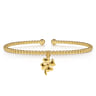 14K Yellow Gold Bujukan Beaded Four Leaf Clover Charm Cuff Bangle Bracelet