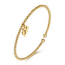 14K Yellow Gold Bujukan Beaded Four Leaf Clover Charm Cuff Bangle Bracelet