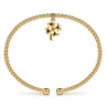 14K Yellow Gold Bujukan Beaded Four Leaf Clover Charm Cuff Bangle Bracelet