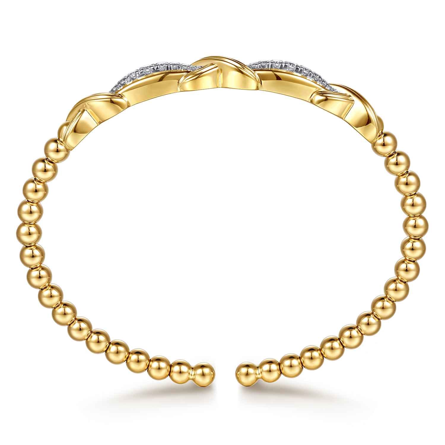 14K Yellow Gold Bujukan Beaded Graduating Diamond Criss Cross Cuff Bangle Bracelet - 0.35 ct - Shot 3