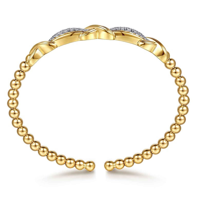 14K Yellow Gold Bujukan Beaded Graduating Diamond Criss Cross Cuff Bangle Bracelet - 0.35 ct - Shot 3