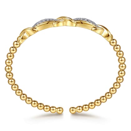 14K Yellow Gold Bujukan Beaded Graduating Diamond Criss Cross Cuff Bangle Bracelet