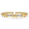 14K Yellow Gold Bujukan Beaded Graduating Diamond X Station Cuff Bangle Bracelet - 0.35 ct