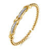 14K Yellow Gold Bujukan Beaded Graduating Diamond X Station Cuff Bangle Bracelet - 0.35 ct