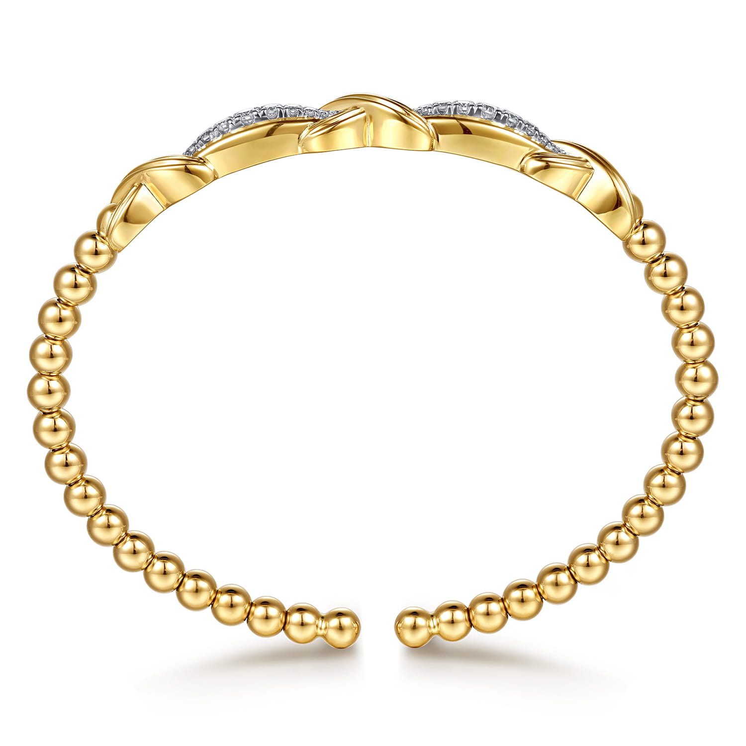 14K Yellow Gold Bujukan Beaded Graduating Diamond X Station Cuff Bangle Bracelet - 0.35 ct - Shot 3