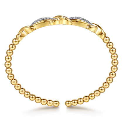 14K Yellow Gold Bujukan Beaded Graduating Diamond X Station Cuff Bangle Bracelet