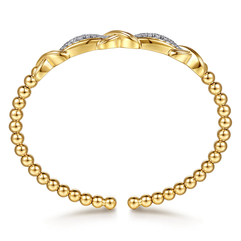 14K Yellow Gold Bujukan Beaded Graduating Diamond X Station Cuff Bangle Bracelet - 0.35 ct - Shot 3