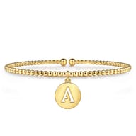 14K Yellow Gold Bujukan Beaded Initial A Cuff Bangle Bracelet