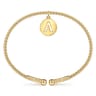14K Yellow Gold Bujukan Beaded Initial A Cuff Bangle Bracelet