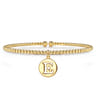 14K Yellow Gold Bujukan Beaded Initial E Charm Cuff Bangle Bracelet
