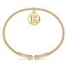 14K Yellow Gold Bujukan Beaded Initial E Charm Cuff Bangle Bracelet