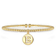 14K Yellow Gold Bujukan Beaded Initial E Cuff Bangle Bracelet