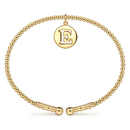 14K Yellow Gold Bujukan Beaded Initial E Cuff Bangle Bracelet