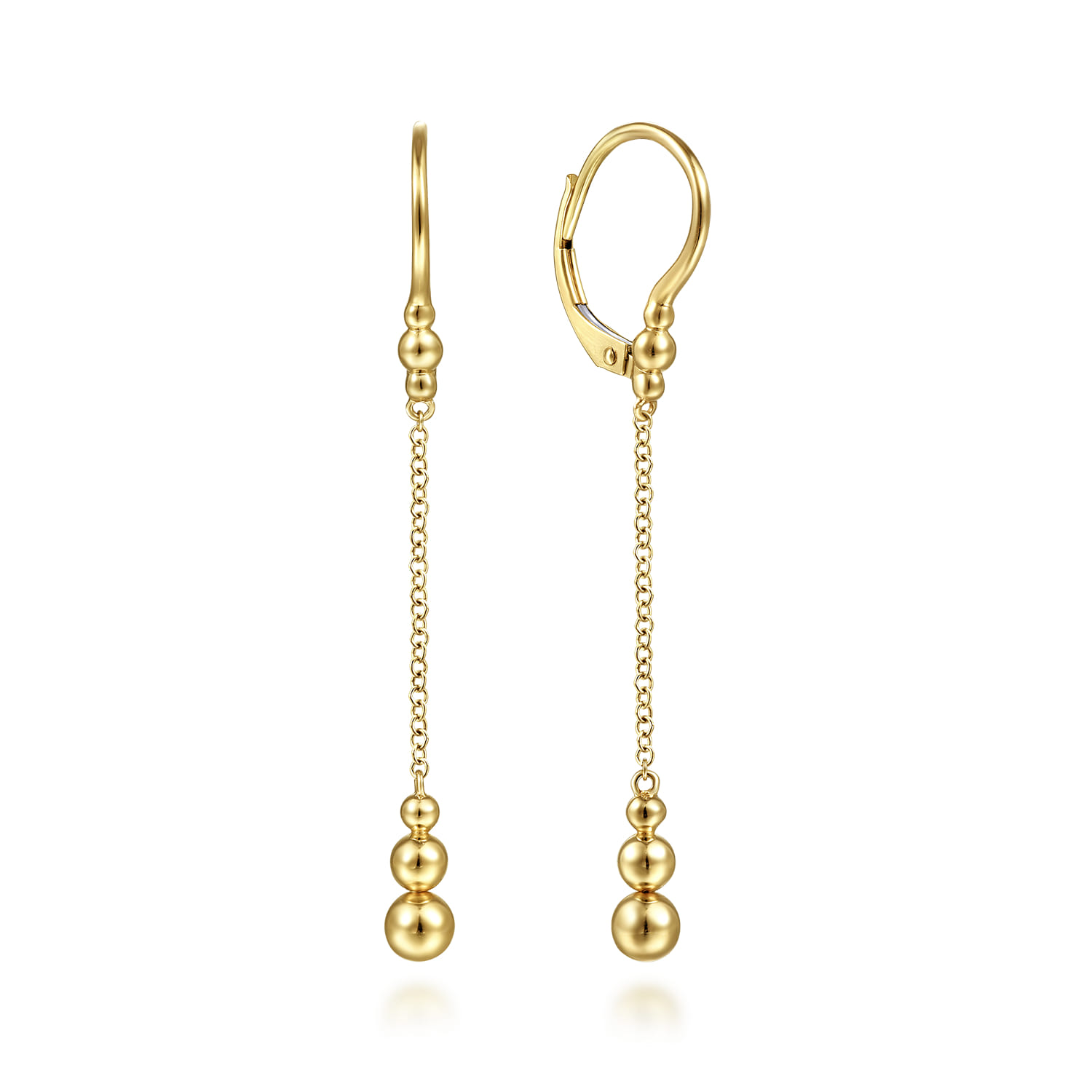 14K Yellow Gold Bujukan Beaded Long Chain Drop Earrings - Shot 1