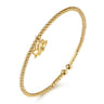 14K Yellow Gold Bujukan Beaded Lotus Flower Charm Cuff Bangle Bracelet