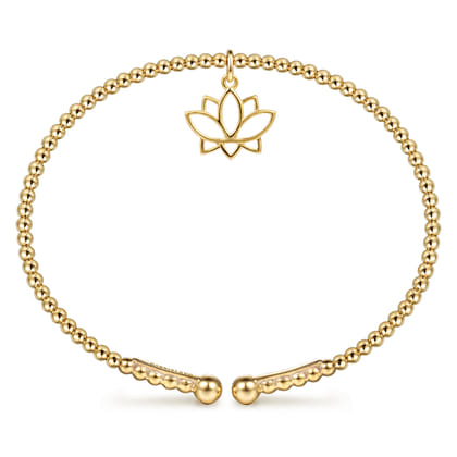14K Yellow Gold Bujukan Beaded Lotus Flower Cuff Bangle Bracelet