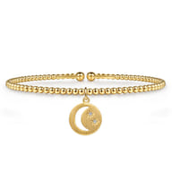 14K Yellow Gold Bujukan Beaded Moon and Diamond Star Cuff Bangle Bracelet