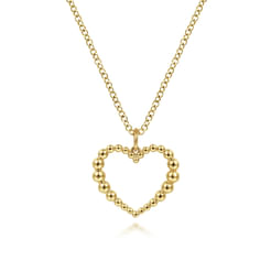 14K Yellow Gold Bujukan Beaded Open Heart Pendant Necklace