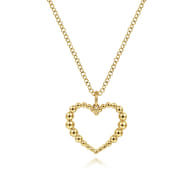 14K Yellow Gold Bujukan Beaded Open Heart Pendant Necklace