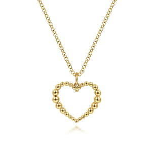 14K Yellow Gold Bujukan Beaded Open Heart Pendant Necklace