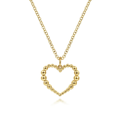 14K Yellow Gold Bujukan Beaded Open Heart Pendant Necklace